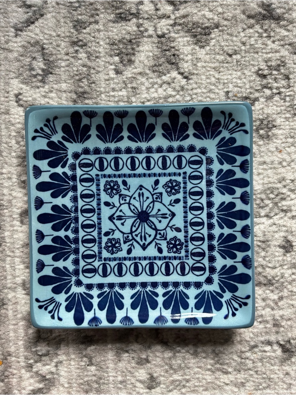 Blue Floral Pattern Square Ceramic Trinket Dish